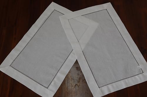 Tischdecke Deckchen 30x50 cm 2er Packung weiß Baumwolle Hohlsaum mit Briefecken konfektioniert (30x50) von Aude Home