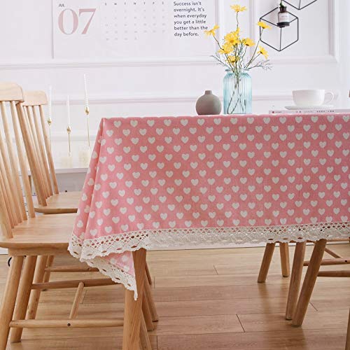 AueDsa Tischdecken Rechteckig,Herz mit Spitze Tischdecke Baumwolle Leinen Rechteckig Rosa Tischdecken 140x180CM AueDsa Tischdecken Rechteckig,Herz mit Spitze Tischdecke Baumwolle Leinen Rechteckig Rosa Tischdecken 140x180CM von AueDsa