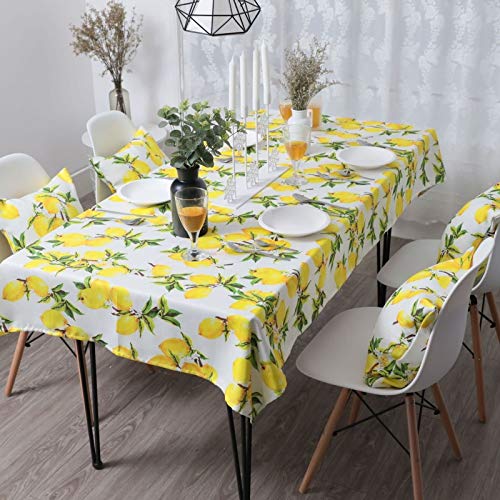 AueDsa Tischdecken Rechteckig,Zitrone mit Blättern Tischdecken Polyester Gelb Grün Tischdecke 100x135CM von AueDsa