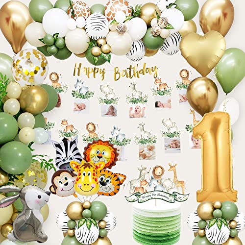 1 Geburtstag Junge Mädchen, Dschungel Geburtstagsdeko 1 Jahr Junge, Kindergeburtstag Deko mit Safari Luftballons 1. Geburtstag für Deko 1. Geburtstag Mädchen Junge Wild One Geburtstag deko von Auezona