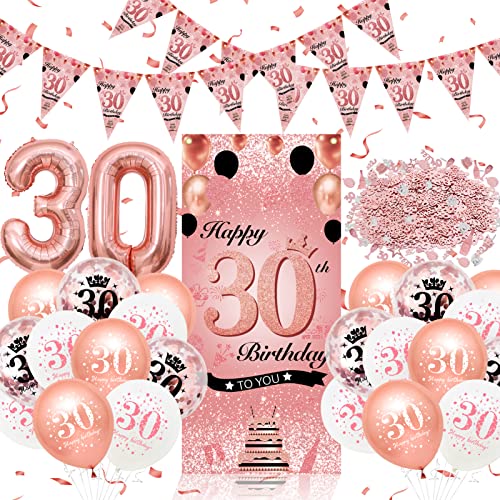 30 Geburtstag Deko Frauen, Deko 30 Geburtstag Frau, Rosegold Luftballon 30. Geburtstag Deko, 30 Geburtstagsdeko Frauen Happy Birthday Banner Party Deko 30 Konfetti Tischdeko Geburtstag Decoartions von Auezona