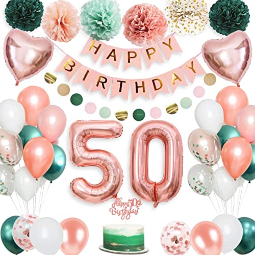 50 Geburtstag Deko Frauen, Luftballons 50. Geburtstag Rosegold Grün, 50 Luftballons Geburtstag Deko Frauen Dekoration 50. Geburtstag Konfetti Ballons Deko für Frau Geburtstags Party von Auezona
