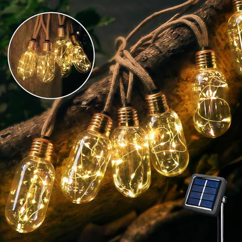 Auezona Solar Lichterkette Aussen Mit 16 Glühbirnen, 8M Solarlichterkette Außen Wetterfest IP44, Solar Lichterkette Outdoor 8 Modi Vintage Deko für Gärten, Party, Hochzeit, Balkon (Oval) von Auezona