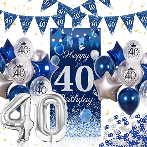 Deko 40 Geburtstag Männer, Blau 40. Geburtstag Dekorationen Banner Hintergrund, Konfetti 40. Geburtstag Deko Banner Girlande Wimpel,Luftballons 40. Geburtstag Deko Mann Frauen Deko 40 Geburtstag Männer, Blau 40. Geburtstag Dekorationen Banner Hintergrund, Konfetti 40. Geburtstag Deko Banner Girlande Wimpel,Luftballons 40. Geburtstag Deko Mann Frauen von Auezona