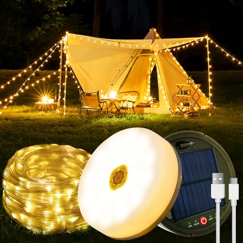 Camping Lichterkette Aufrollbar, 12M Solar Camping Lichterkette Außen, Wiederaufladbar über USB, IP65 Wasserdichte Camping Lichterkette, 120LED Tragbare Campinglampe für Camping, Garten, Wandern Camping Lichterkette Aufrollbar, 12M Solar Camping Lichterkette Außen, Wiederaufladbar über USB, IP65 Wasserdichte Camping Lichterkette, 120LED Tragbare Campinglampe für Camping, Garten, Wandern von Auezona