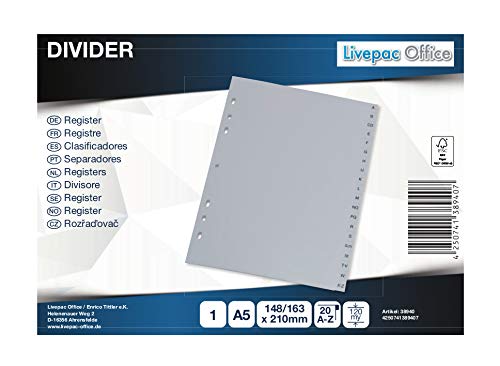 Ordner Register A-Z / DIN A5 / aus PP / Farbe: grau von Aufo