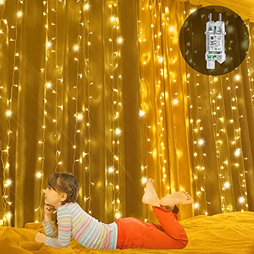 AufuN LED Lichtervorhang Warmweiß 3x3m, 300 LEDs Lichterkette mit einem Stecker, IP44 Wasserdicht Vorhang Licht für Innen und Außen Weihnachten, Partydekoration, 8 Leuchtmodi mit Speicherfunktion von AufuN