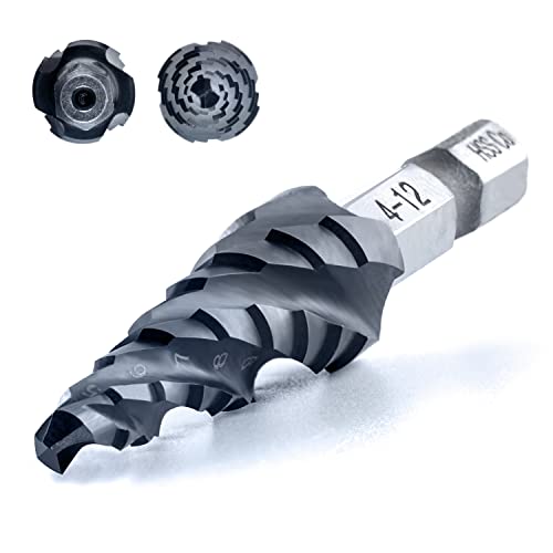 toolant® Kobalt HSS Stufenbohrer [6,35mm Schaft] - Ø 4-12mm Vier Spiralnuten Stufenbohrer,für Metall, Edelstahl, Kunststoff, Holz - 9 Stufen Konusbohrer von AugTouf