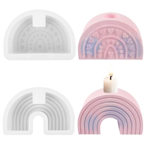 2 Stück Silikonform Kerzenhalter, Gießform Stabkerzenhalter, Silikonform Teelichthalter, Silikonform Regenbogen, Beton Kerzenständer Silikon für Diy Harzguss, Kunst Heimdekoration 2 Stück Silikonform Kerzenhalter, Gießform Stabkerzenhalter, Silikonform Teelichthalter, Silikonform Regenbogen, Beton Kerzenständer Silikon für Diy Harzguss, Kunst Heimdekoration von Augesak