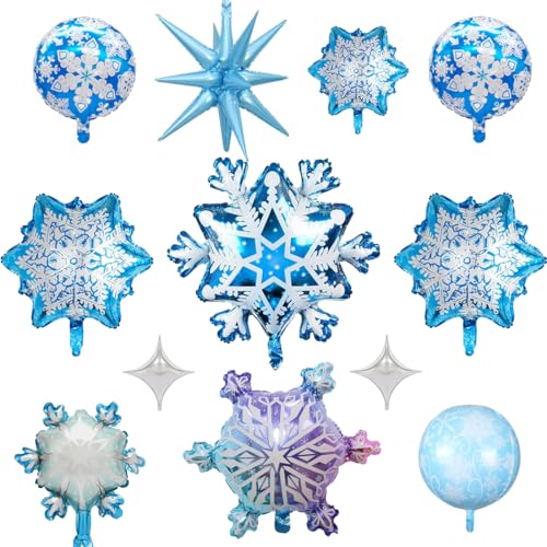 Schneeflocken Folienballons,12 Stück Schneeflocken Ballons Geburtstag Kit,Frozen Geburtstagsdeko, Luftballon Schneeflocken für Kindergeburtstag Deko von Augesak