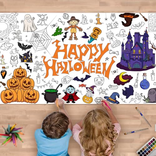 Augesak Halloween Tischdecke Kinder Deko 180×80cm,Halloween Ausmaltischdecke Kinder Maltischdecke,Halloweengeschenke Party Deko Kindergeschenke,Ausmaltischdecke Basteln,DIY Graffiti Tischdecke von Augesak