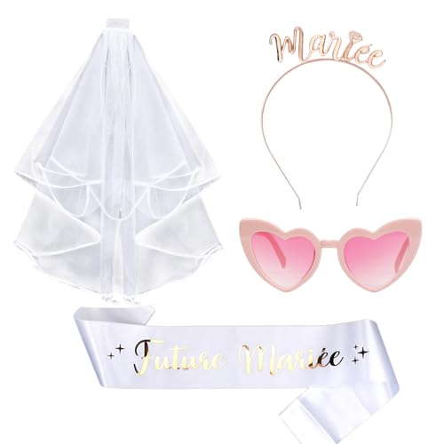 Französisch JGA Accessoires Frauen Set 4 Stück-Bride to Be Schärpe und Schleier,Roségoldener Haarreif,Rosa Herzförmige BrilleBraut Jungesellinenabschied Accessoires,JGA Deko Frauen Französisch JGA Accessoires Frauen Set 4 Stück-Bride to Be Schärpe und Schleier,Roségoldener Haarreif,Rosa Herzförmige BrilleBraut Jungesellinenabschied Accessoires,JGA Deko Frauen von Augesak