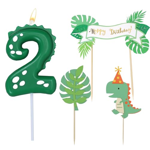 Geburtstagskerzen Zahlen 2, Dinosaurie Kerze 2 Geburtstag mit Tortendeko, Kerze 2, Grün Kerzen Zahlen, Dino Happy Birthday Cake Topper, Dino Geburtstag Deko 2 jahre Baby Party von Augesak