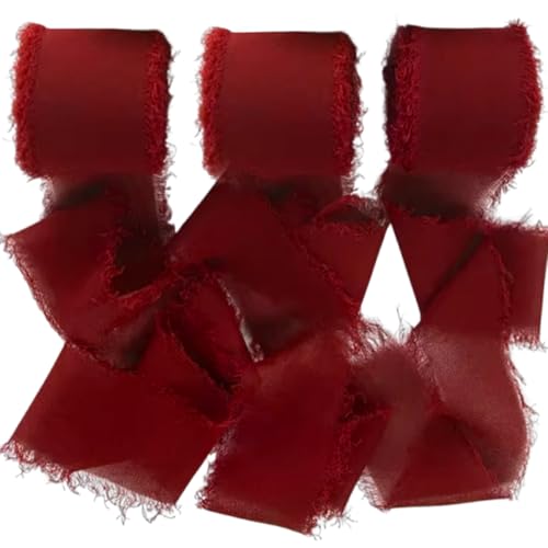 Geschenkband Weinrot, Geschenkband Schleifenband Weinrot Chiffonband, 3 Rollen Band Chiffonband Seidenband Fransenstoffband Chiffon Stoffbänder für Hochzeitseinladung, Brautstrauß, Geschenkverpackung Geschenkband Weinrot, Geschenkband Schleifenband Weinrot Chiffonband, 3 Rollen Band Chiffonband Seidenband Fransenstoffband Chiffon Stoffbänder für Hochzeitseinladung, Brautstrauß, Geschenkverpackung von Augesak