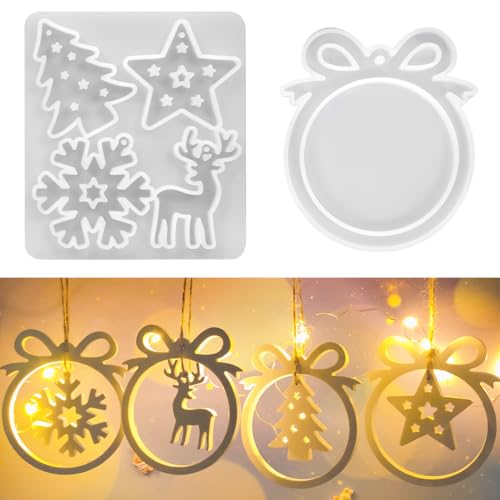 Gießform Weihnachten, Raysin Gießformen Silikon Weihnachten, Silikonformen Weihnachten Anhänger Weihnachtsbaum Schneeflocke Sterne Elch, Epoxidharz Formen Weihnachten für Weihnachtsdekorationen von Augesak