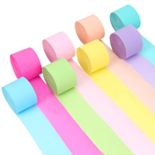 Krepppapier Bunt 8 Rolls Set, Regenbogen Krepppapier Band-4.5cm x 25m-Pastellfarben,Kreppband Bunt,Luftschlangen Krepppapier für Party Deko DIY,Hochzeitsdeko,Geburtstagsparty (8 Pastellfarben) von Augesak
