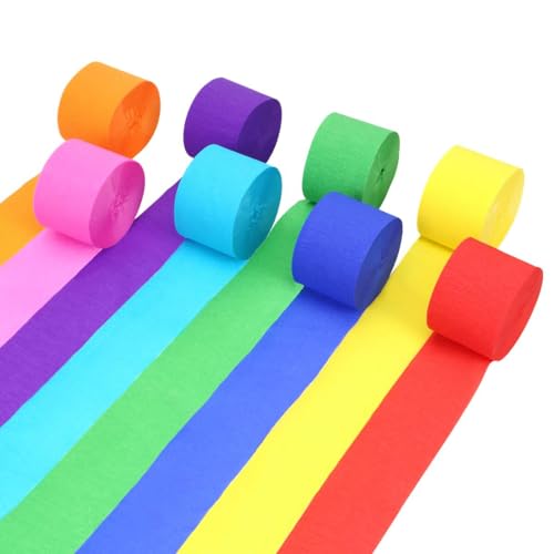 Krepppapier Bunt 8 Rolls Set,Regenbogen Krepppapier Band-4.5cm x 25m,Kreppband Bunt,Luftschlangen aus Krepppapier für Hochzeitsfeier,Party Dekorationen DIY,Geburtstagsparty (8 Regenbogenfarben) von Augesak