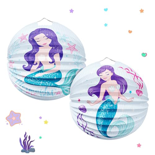 Laterne Kinder St Martin,2 Stück Lampion Kinder,Papierlaterne für Sankt Martin,Martinslaterne Jungen und Mädchen für Umzug St.Martin,Halloween (Ø 22cm-2 Meerjungfrau) von Augesak