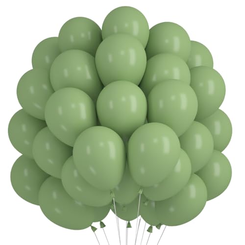 60 Stück Luftballons Grün, 12 Zoll Grüne Luftballons Geburtstag, Ballons Eukalyptus Grün, Luftballon Salbeigrün Helium Ballons Olivgrün Latex Ballon für Geburtstag Hochzeit Babyparty Kommunion Party von Augesak