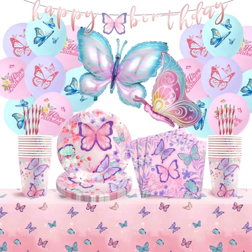Schmetterling Geburtstag Deko, 100 Stück Schmetterlinge Partygeschirr Set, Schmetterling Pappteller Luftballon, Geburtstagsdeko Mädchen Schmetterling Party Deko Kindergeburtstag 20 Gäste Schmetterling Geburtstag Deko, 100 Stück Schmetterlinge Partygeschirr Set, Schmetterling Pappteller Luftballon, Geburtstagsdeko Mädchen Schmetterling Party Deko Kindergeburtstag 20 Gäste von Augesak