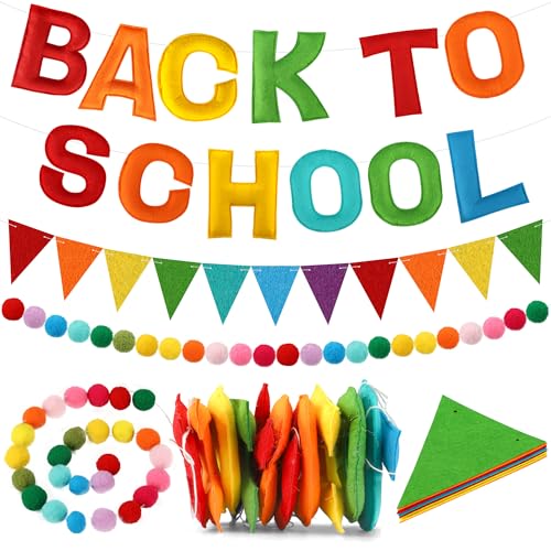 Banner, Schulanfang, Filz, Banner, Regenbogen-Bommel, Ballgirlande, 3D-Klassenzimmer-Hängedekorationen, vorbespannt, bunte Wimpelflagge für Klassenzimmer, Schulanfang, Party-Dekoration Banner, Schulanfang, Filz, Banner, Regenbogen-Bommel, Ballgirlande, 3D-Klassenzimmer-Hängedekorationen, vorbespannt, bunte Wimpelflagge für Klassenzimmer, Schulanfang, Party-Dekoration von Augisteen
