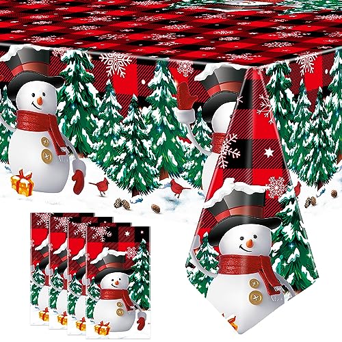 Kunststoff-Tischdecken für Weihnachten, Schneemann, Einweg-Tischdecken, schwarz-rot, Büffelkariert, Schneeflocke, Tischdecke, rechteckig, Tischdecke für Weihnachten, Party, Dekoration, Winterurlaub von Augisteen