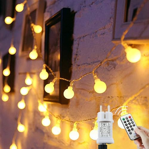 Augone 120 LED Lichterkette Kugel 15m, Partylichterkette mit Stecker für Innen und Außen,für Weihnachten, Hochzeit, Party, Garten(Warmweiß) von Augone