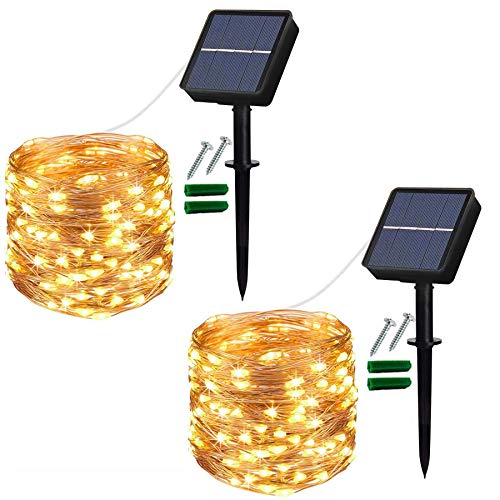 Augone 2 Stück Solar Lichterkette Außen, 12M 120 LED Lichterkette Außen Wasserdicht KupferDraht 8 Modus Solarlichterkette Deko für Garten, Balkon, Terrasse, Tor, Hof, Hochzeit, Party(Warmweiß) von Augone