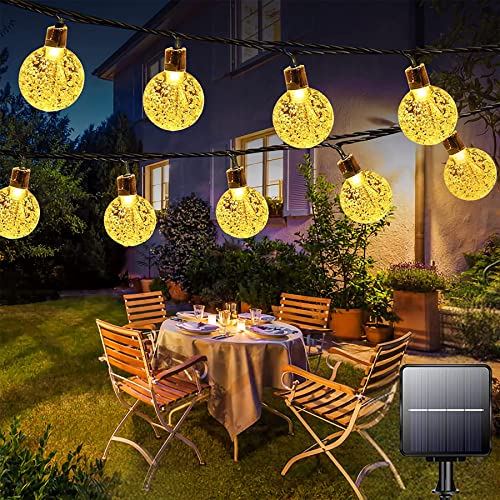 Augone Solar-Lichterkette für den Außenbereich, 30 LEDs, 6,5 m, 8 Modi, Solar-Kristallkugeln, wasserdicht, Außen-/Innenleuchten, Beleuchtung für Garten, Bäume, Terrasse, Weihnachten, Hochzeiten, Part von Augone