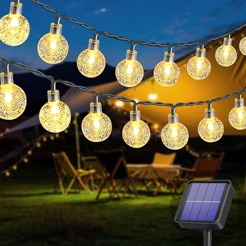 Solar Lichterkette aussen, 50LED 23ft 8 Modi Solar Kristall Kugeln wasserdicht Außer/Innen Lichter Beleuchtung für Garten, Bäume, Terrasse, Weihnachten, Hochzeiten, Partys (warmweiß) von Augone