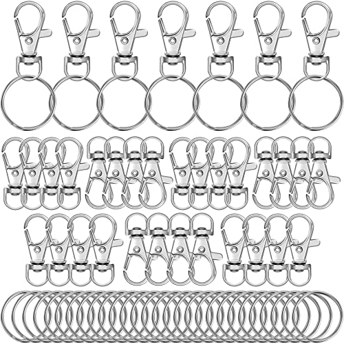 Augshy 100 Stück Schlüsselanhänger Clip Haken und Schlüsselringe,Silber Drehverschlüsse Lanyard Karabinerhaken für Schlüsselanhänger Schmuck DIY Handwerk von Augshy