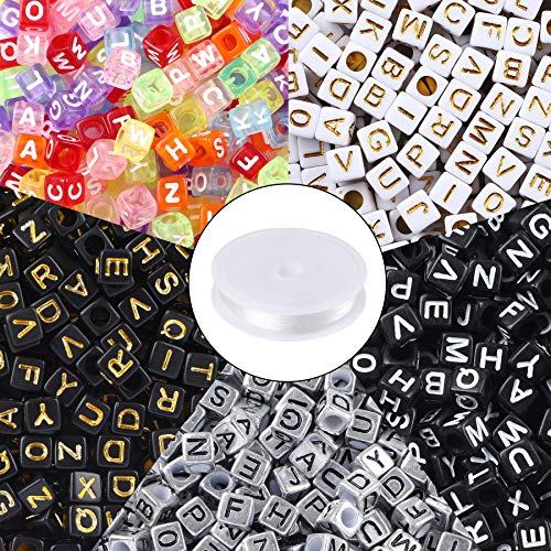 1400 Stück 5 Farben Acryl Alphabet Perlen für Armbänder machen, Buchstabenperlen mit 1 Rolle 10 m Kristallschnur für Schmuckherstellung (6 mm) von Augshy