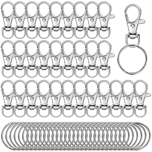 60 Stück Schlüsselanhänger Clip Haken Drehverschlüsse Lanyard Karabinerhaken mit geteilten Schlüsselringen (Silber) von Augshy