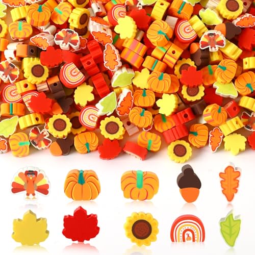 Augshy 300 Stück Herbstperlen für Schmuckherstellung, Thanksgiving Herbst Polymer-Ton-Perlen, sortierte Ahornblätter, Kürbis, Tannenzapfen, Truthahn, Abstandshalter für Armbänder, Halsketten, Ohrringe Augshy 300 Stück Herbstperlen für Schmuckherstellung, Thanksgiving Herbst Polymer-Ton-Perlen, sortierte Ahornblätter, Kürbis, Tannenzapfen, Truthahn, Abstandshalter für Armbänder, Halsketten, Ohrringe von Augshy