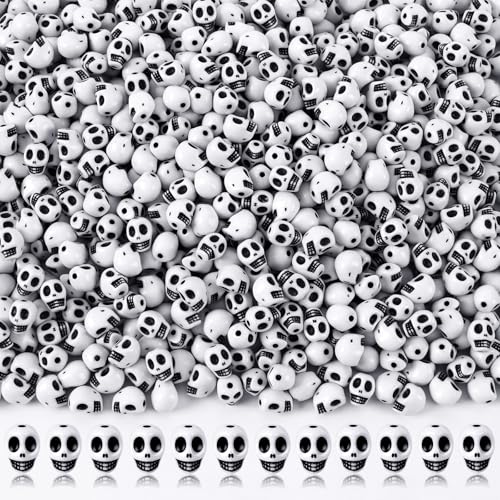 Augshy 700 Stück Halloween-Totenkopf-Perlen, schwarz-weiß, Skelett-Schädelkopf-Form, Acrylperlen für Schmuckherstellung, Armbänder, Halsketten, Schlüsselanhänger, Halloween, Heim-Party-Dekor (8 × 10 Augshy 700 Stück Halloween-Totenkopf-Perlen, schwarz-weiß, Skelett-Schädelkopf-Form, Acrylperlen für Schmuckherstellung, Armbänder, Halsketten, Schlüsselanhänger, Halloween, Heim-Party-Dekor (8 × 10 von Augshy