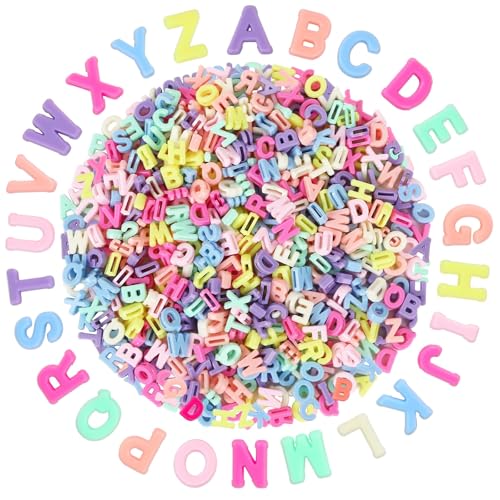 Augshy 700 Stück große Buchstabenperlen, bunte Kunststoffperlen A-Z, gemischte Alphabet-Formen, für Schmuckherstellung, Armbänder, Halsketten, Schlüsselanhänger, Schnürsenkel, Basteln von Augshy