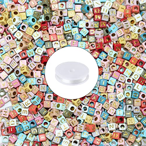 Augshy Buchstabenperlen, 1400 Stück, Morandi-Würfel, Alphabet-Perlen, quadratische Buchstabenperlen für Armbänder, mit 1 Rolle 10 m Kristallschnur für Schmuckherstellung (6 mm) von Augshy