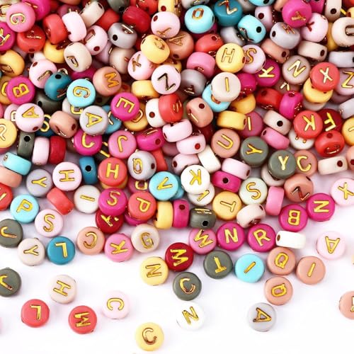 Augshy Buchstabenperlen, 700 Stück 4 × 7 mm, bunte Alphabetperlen aus Acryl, runde Perlen, Gold und Rosa, für die Herstellung von Armbändern, Halsketten und Schmuck. von Augshy