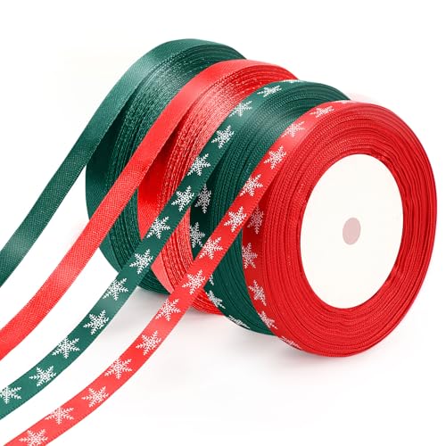 Augshy Geschenkband Weihnachten, 4 Rollen 1 cm x 23 m Schleifenband Weihnachten Weihnachtsband Rot Grün Schneeflocke Satinband für Weihnachten Geschenk Deko Augshy Geschenkband Weihnachten, 4 Rollen 1 cm x 23 m Schleifenband Weihnachten Weihnachtsband Rot Grün Schneeflocke Satinband für Weihnachten Geschenk Deko von Augshy