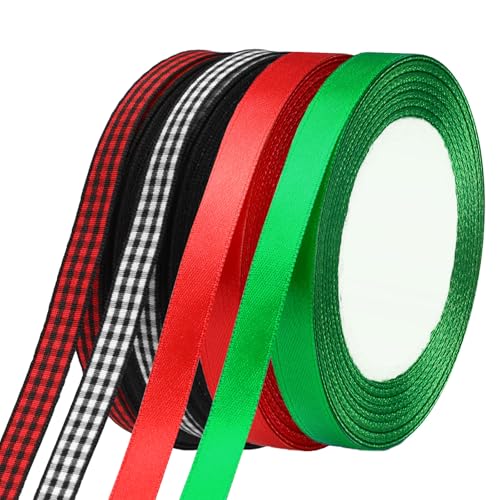 Augshy Geschenkband Weihnachten, 4 Rollen 10mm Weihnachten Schleifenband 100 Yards Weihnachtsband Rot Grün Geschenkband für Weihnachten Geschenk Deko Augshy Geschenkband Weihnachten, 4 Rollen 10mm Weihnachten Schleifenband 100 Yards Weihnachtsband Rot Grün Geschenkband für Weihnachten Geschenk Deko von Augshy