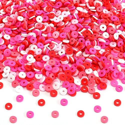 Augshy Rosa Rote Clay Beads Set, 4200 Stück Valentinstag Clay Perlen Runde Polymer Clay Perlen Rosa Rote Tonperlen für Schmuckherstellung Halskette Armbänder Ohrringe von Augshy