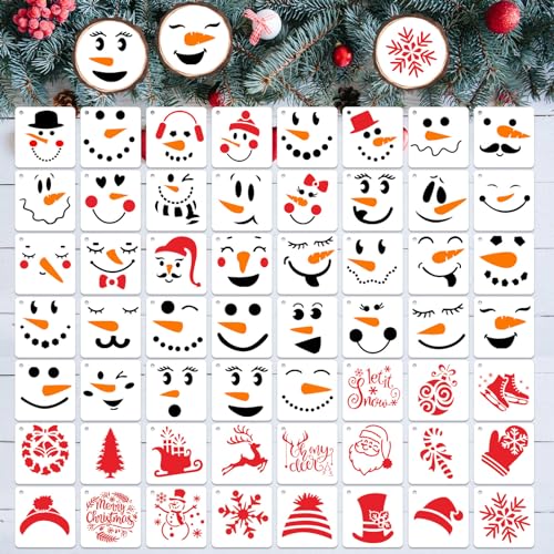 Augshy Weihnachten Schneemann Schablonen, 56 Stück Kleine Weihnachtsschablonen Kunststoff Weihnachten Schneemann Malschablonen DIY Schneemanngesicht Zeichenschablonen für Scrapbooking Wand Boden Deko von Augshy