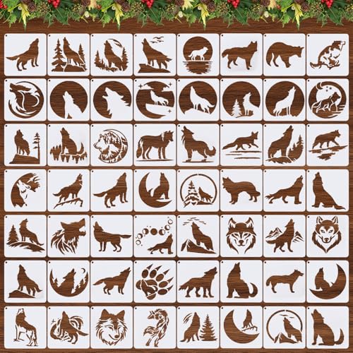 Augshy Wiederverwendbare Tier-Schablonen, 7,6 x 7,6 cm, Zeichenvorlagen für Bastelarbeiten, DIY-Projekte, Heimdekoration, Holz, Leinwand, Wandkunstkarten, 56 Stück von Augshy