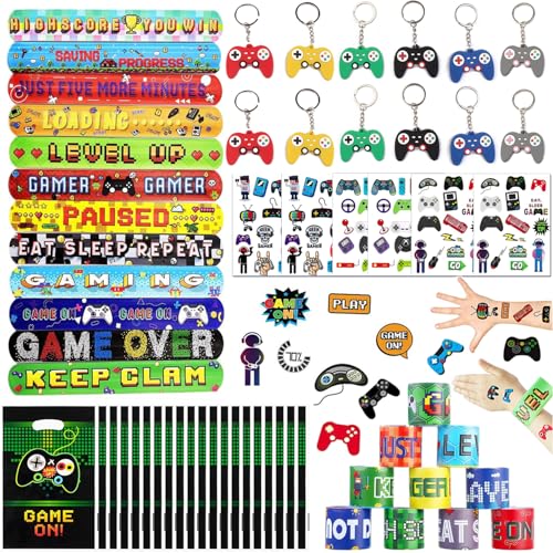 Augweyang Videospiel-Partygeschenke, Gaming-Themen-Partygeschenke, inklusive Spiel-Armbändern, Schlüsselanhänger-Tattoos und Geschenktüten für Videospiele, Geburtstagspartys, Dekorationen Augweyang Videospiel-Partygeschenke, Gaming-Themen-Partygeschenke, inklusive Spiel-Armbändern, Schlüsselanhänger-Tattoos und Geschenktüten für Videospiele, Geburtstagspartys, Dekorationen von Augweyang
