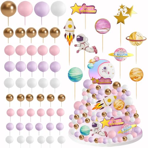 Tortenaufsätze für Mädchen, Motiv: Weltraum, Motiv: Astronaut, Rakete, Sterne, Cupcake-Aufsätze, Dekorationen für Geburtstagsparty, Babyparty, Rosa, 58 Stück Tortenaufsätze für Mädchen, Motiv: Weltraum, Motiv: Astronaut, Rakete, Sterne, Cupcake-Aufsätze, Dekorationen für Geburtstagsparty, Babyparty, Rosa, 58 Stück von Augweyang
