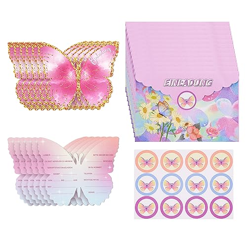 Auidy_6TXD 12er Set Schmetterlings Einladungskarten für Kindergeburtstagsfeier, Einladungs Geburtstagskarten für Mädchen Jungen - 12 Einladungskarten, 12 Umschläge, 12 Siegelsticker Auidy_6TXD 12er Set Schmetterlings Einladungskarten für Kindergeburtstagsfeier, Einladungs Geburtstagskarten für Mädchen Jungen - 12 Einladungskarten, 12 Umschläge, 12 Siegelsticker von Auidy_6TXD