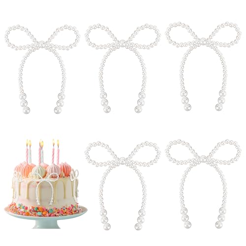 Auiremrti 5 Stück Perlenschleifen-Kuchendekoration,Elegante weiße Imitationsperlenschleifen-Cupcake-Topper,Kokette Party-Dekoration für Hochzeit,Brautparty,Geburtstag Auiremrti 5 Stück Perlenschleifen-Kuchendekoration,Elegante weiße Imitationsperlenschleifen-Cupcake-Topper,Kokette Party-Dekoration für Hochzeit,Brautparty,Geburtstag von Auiremrti