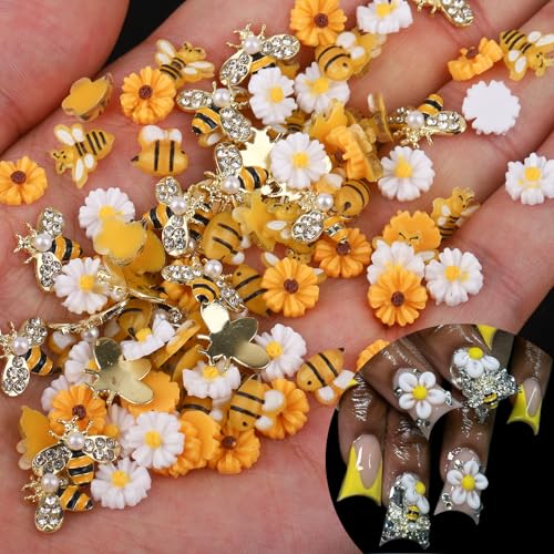 Auiremrti 60 Stück Winzige Bienen-Nagelkunst-Charms,Kunstharz,Cartoon-Gänseblümchen-Blumen-Nagel-Edelsteine,3D-Goldlegierung, Bienen-Schmuck-Charms,DIY-Nagel-Dekoration Auiremrti 60 Stück Winzige Bienen-Nagelkunst-Charms,Kunstharz,Cartoon-Gänseblümchen-Blumen-Nagel-Edelsteine,3D-Goldlegierung, Bienen-Schmuck-Charms,DIY-Nagel-Dekoration von Auiremrti