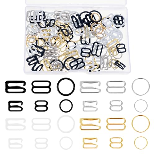 Auiremrti BH Schultergurtversteller,120 Stück Verstellbare BH Träger Clips,Ersatz für BH Träger Schnallen, Metall-und Kunststoffverschluss,3 Styles in 2 Größen von Auiremrti
