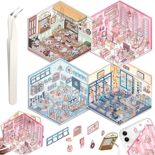 Auiremrti DIY 3D Haus Sticker Set,4 Sets Verschiedene Themen,Wiederverwendbare Aufkleber,Für Scrapbooking Und Dekoration,3D-Cartoon-Szenen-Aufkleber,Inklusive Pinzette Auiremrti DIY 3D Haus Sticker Set,4 Sets Verschiedene Themen,Wiederverwendbare Aufkleber,Für Scrapbooking Und Dekoration,3D-Cartoon-Szenen-Aufkleber,Inklusive Pinzette von Auiremrti